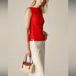 NWT J. Crew Premium Rib Side Button Top Size M In Cream Yellow / Wheat Stretch